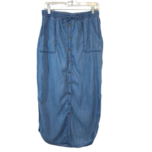 C&C California Dresses & Skirts - C&C California Chambray Maxi Skirt Medium M Button Front Pull-on Pockets Womens